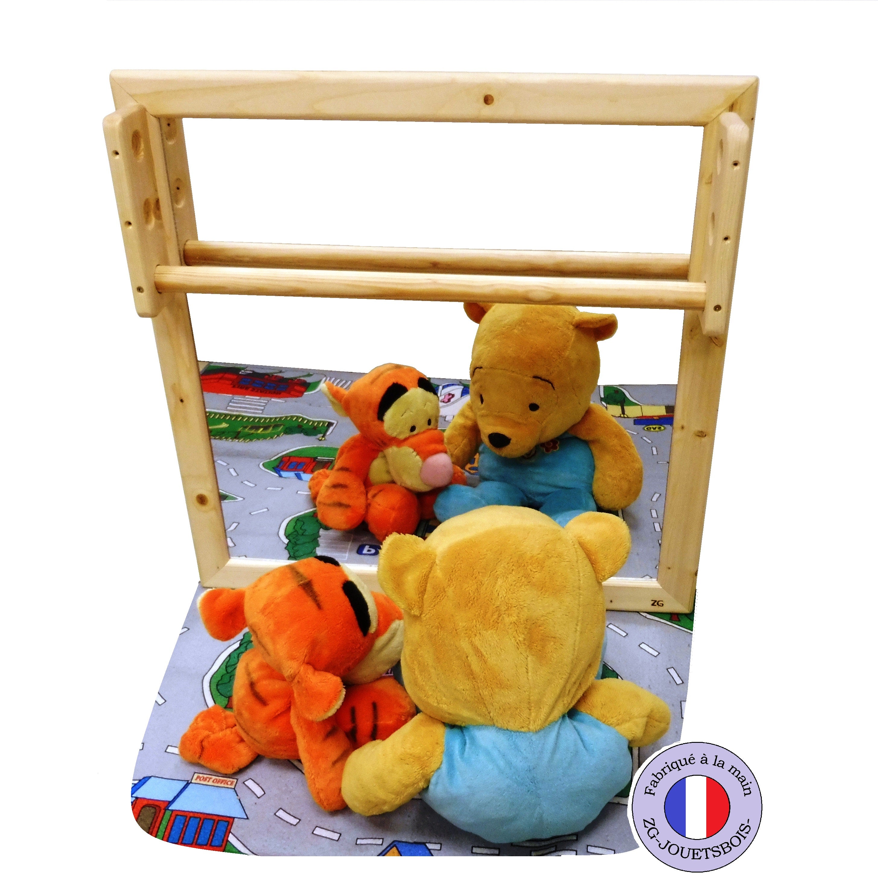 Miroir Montessori avec barre d'appui - Pour bébé / jeune enfant en bois  massif