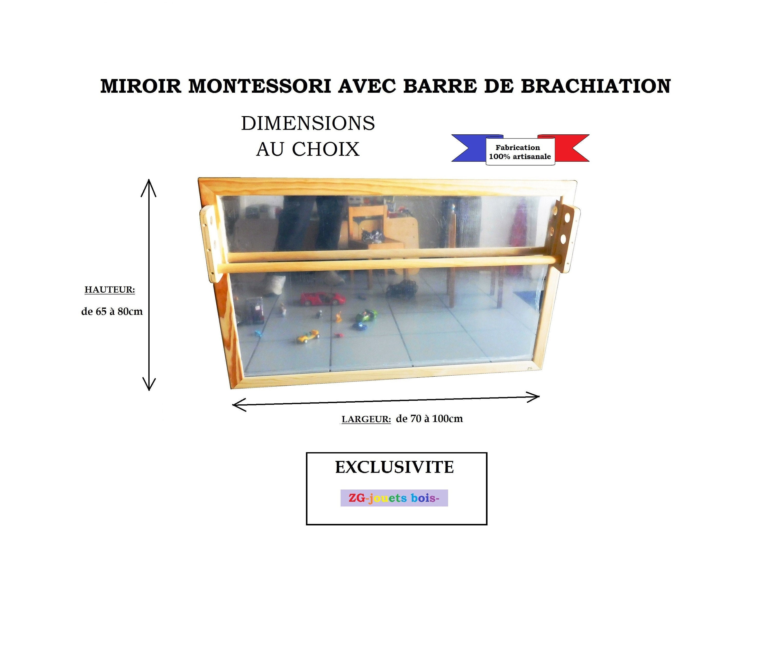 Miroir bébé Montessori, Horizontal, barre brachiation réglable –  ZG-jouetsbois